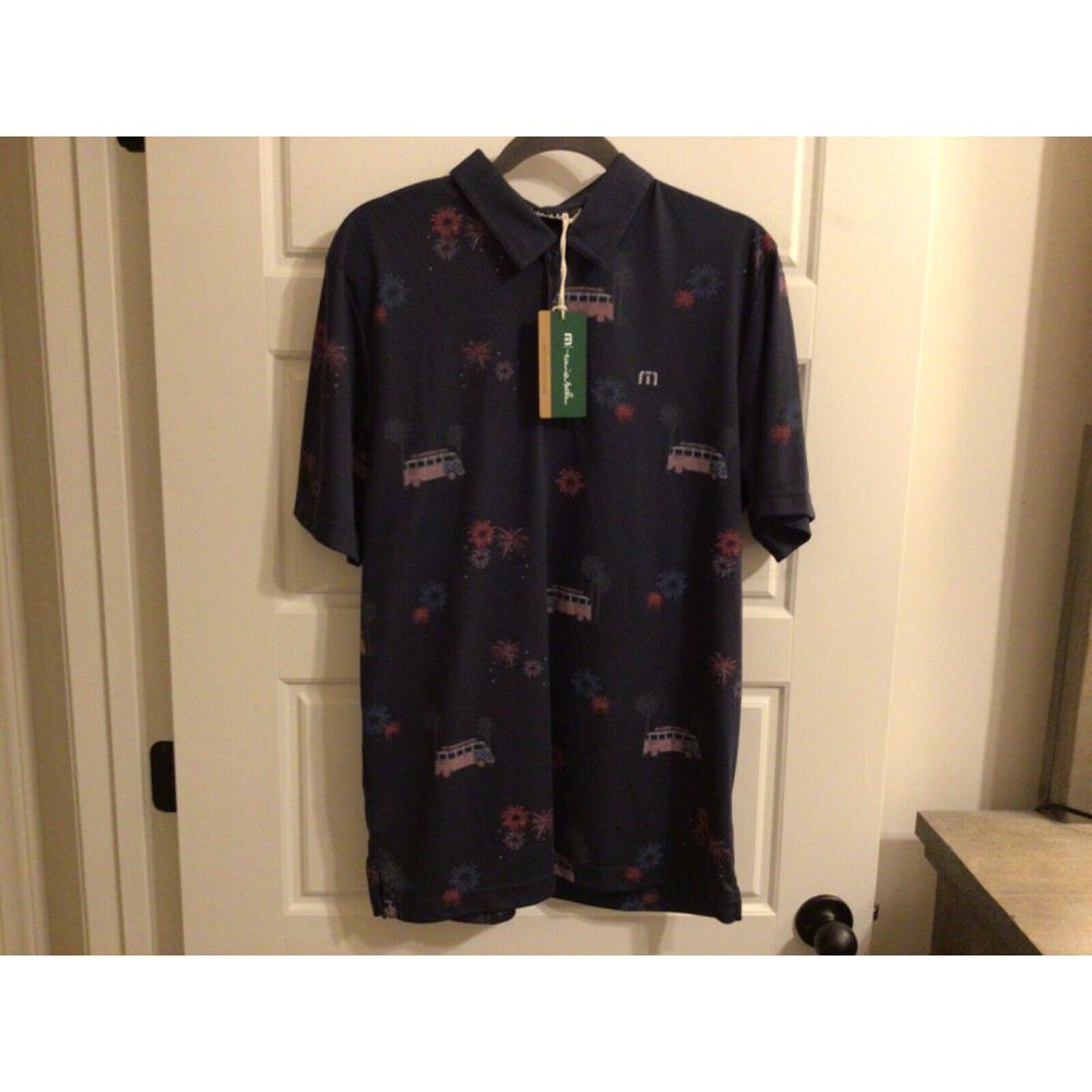 Travis Mathew Firework Display Golf Polo Shirt VW‎ Bus Blue Nights Volkswagen L